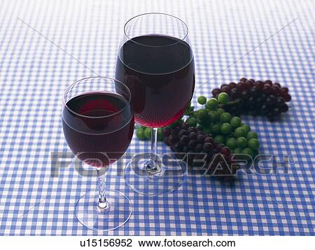 Stock Image - Red Wine and Grape, High Angle View. Fotosearch