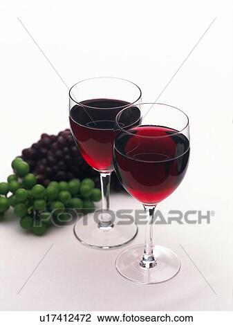Stock Image - Red Wine and Grape, High Angle View. Fotosearch