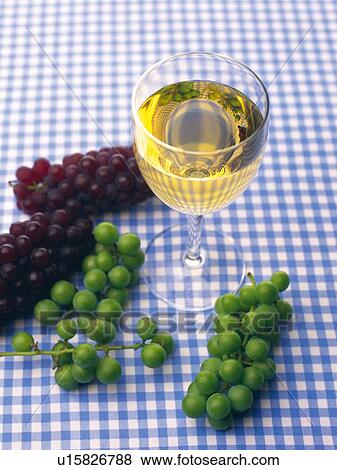 Stock Photo - White Wine and Grape, High Angle View. Fotosearch