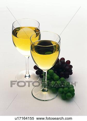 Stock Photography - White Wine and Grape, High Angle View. Fotosearch