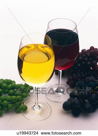 Picture - White Wine and Red Wine and Grape, High Angle View. Fotosearch