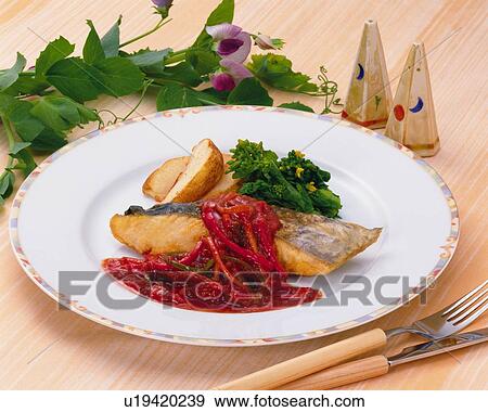 Cooked Salmon Dish, High Angle View View Large Photo Image Stock Photo - Cooked Salmon Dish, High Angle View. Fotosearch