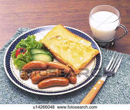 French Toast and Sausage, Breakfast, High Angle View View Large Photo Image Stock Photo - French Toast and Sausage, Breakfast, High Angle View. Fotosearch