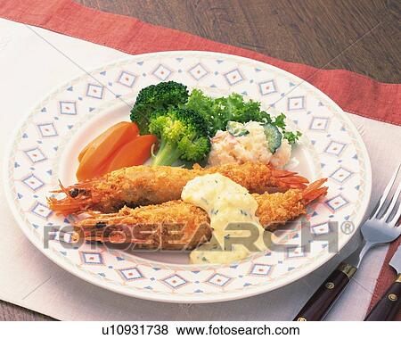 Fried Prawns, High Angle View View Large Photo Image Stock Photo - Fried Prawns, High Angle View. Fotosearch