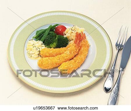 Fried Prawns, High Angle View View Large Photo Image Stock Photo - Fried Prawns, High Angle View. Fotosearch