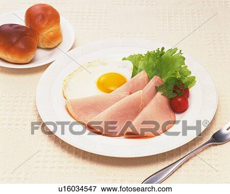 Ham and Egg, Breakfast, High Angle View View Large Photo Image Stock Photo - Ham and Egg, Breakfast, High Angle View. Fotosearch