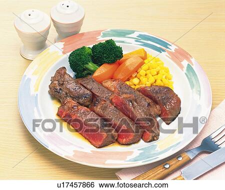 Stock Photograph - Rare Beef Steak, High Angle View. Fotosearch