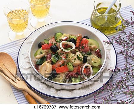 Seafood Salad, High Angle View View Large Photo Image Stock Photo - Seafood Salad, High Angle View. Fotosearch