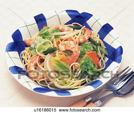 Stock Photography - Seafood Spaghetti, High Angle View. Fotosearch