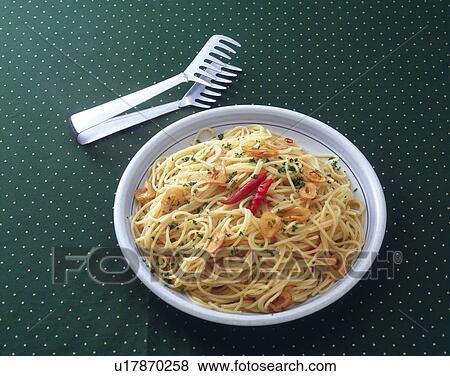 Stock Photo - Aglio E Olio Pepperoncino, High Angle View. Fotosearch