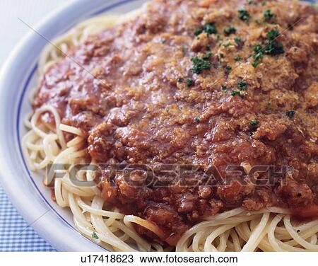Stock Image - Bolognese Spaghetti, Close Up. Fotosearch
