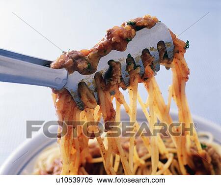 Stock Photography - Bolognese Spaghetti, Close Up. Fotosearch