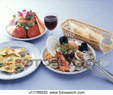 Stock Image - Italian Food, High Angle View. Fotosearch