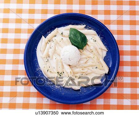 Stock Image - Penne Carbonara, High Angle View. Fotosearch