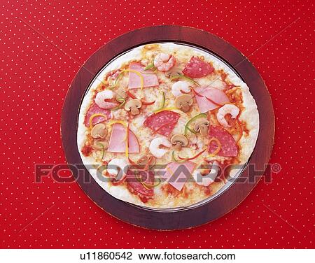 Stock Image - Pizza, High Angle View. Fotosearch
