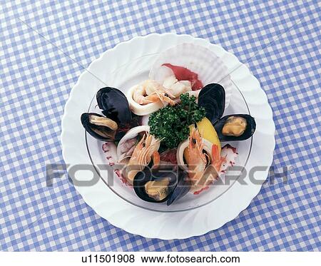 Seafood Dish, High Angle View View Large Photo Image Stock Photo - Seafood Dish, High Angle View. Fotosearch
