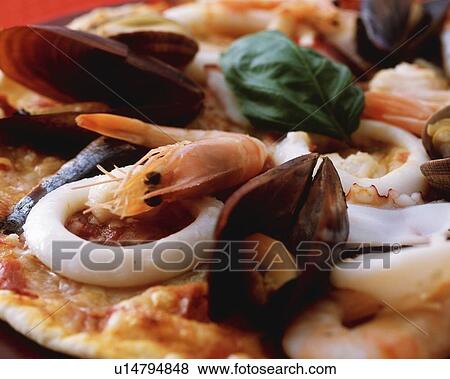 Seafood Pizza, Close Up View Large Photo Image Stock Photo - Seafood Pizza, Close Up. Fotosearch