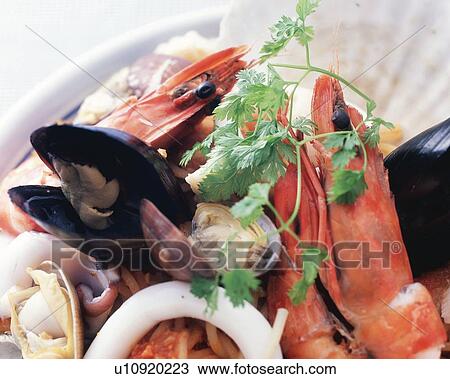 Stock Image - Seafood Spaghetti, Close Up. Fotosearch