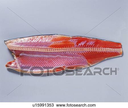 Stock Image - Salmon fillet, high angle view. Fotosearch