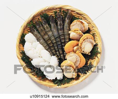 Picture - Variety types of seafood, high angle view. Fotosearch