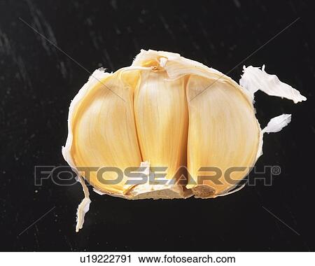 Stock Image - Half of garlic bulb, front view. Fotosearch