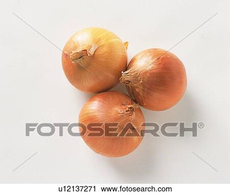 Stock Image - Onions, high angle view. Fotosearch