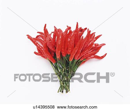 Stock Photo - Red chilli peppers, high angle view. Fotosearch