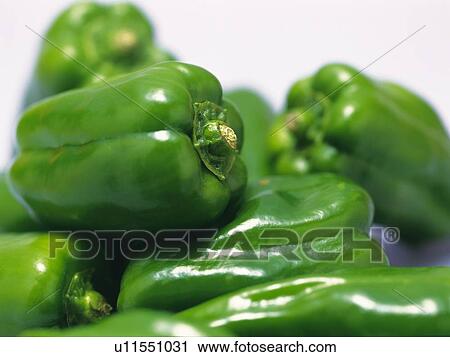 Stock Image - Sweet Peppers, front view, close up. Fotosearch