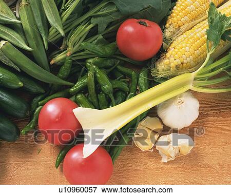 Stock Photo - Variety types of vegetables, high angle view. Fotosearch
