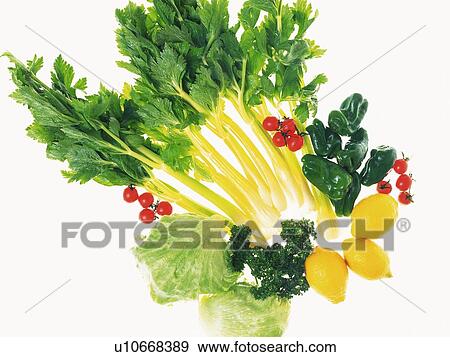 Stock Photo - Variety types of Vegetables on bamboo basket, high angle view. Fotosearch