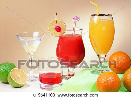 Stock Image - Assortment, Close-Up, Citrus Fruit, Beverage, Alcohol. Fotosearch