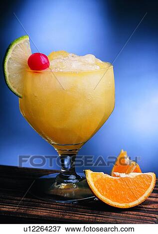 Stock Photo - Glass, Fruit Cocktail, Alcohol, Refreshment, Drink, Beverages. Fotosearch