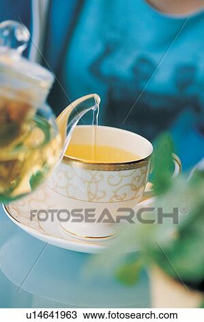 Stock Image - Pouring a cup of hot tea. Fotosearch