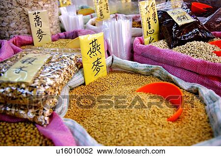 Dried goods in bags, with labels, on display View Large Photo Image Stock Image - Dried goods in bags, with labels, on display. Fotosearch