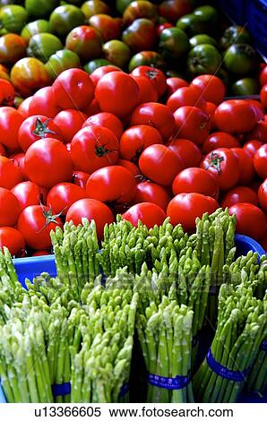 Fresh asparagus in a tub, and ripe and unripe tomatoes View Large Photo Image Stock Photography - Fresh asparagus in a tub, and ripe and unripe tomatoes. Fotosearch
