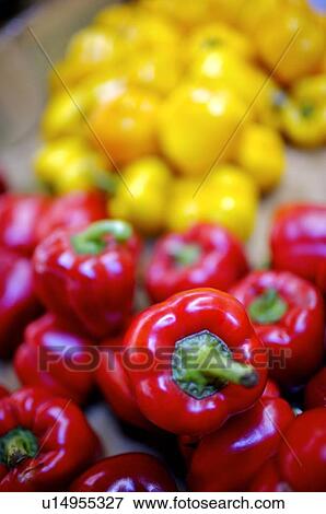Stock Photo - Piles of red and yellow bell peppers. Fotosearch