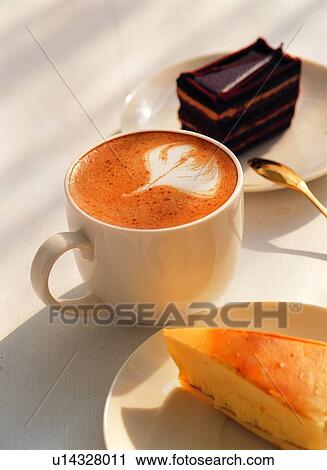 Beverage, Cake, Cappuccino, Cheesecake, Chocolate Cake, Coffee Cup, Dessert View Large Photo Image Stock Image - Beverage, Cake, Cappuccino, Cheesecake, Chocolate Cake, Coffee Cup, Dessert. Fotosearch