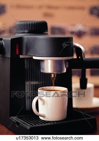 Stock Image - Beverage, Close-Up, Coffee Cup, Coffee Machine, Coffee Maker. Fotosearch