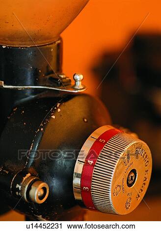 Stock Image - Close-Up, Coffee Grinder, Coffee Machine, Coffee Maker, Dial. Fotosearch