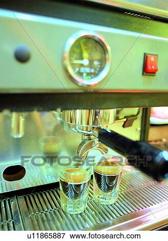 Stock Photo - Close-Up, Coffee Machine, Coffee Maker, Glass, Indoor. Fotosearch
