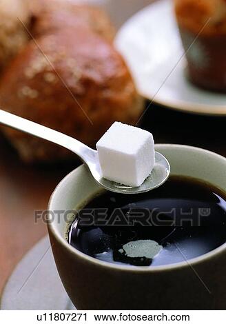 Stock Image - Cup, Spoon, Indoor, Coffee, Coffee Cup, Sugar Cube, Saucer. Fotosearch