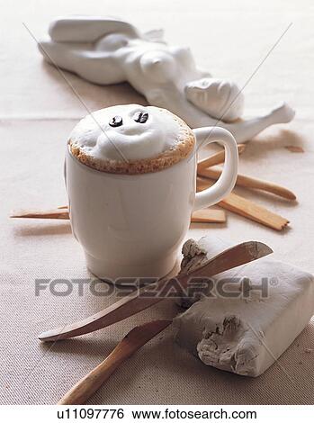 Stock Photograph - implements, serving, cappuccino, coffee, refreshment, beverage, china. Fotosearch