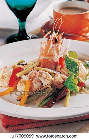 Stock Photo - Food, Close-Up, Seafood, Prawn, Vegetable, Stem Glass. Fotosearch