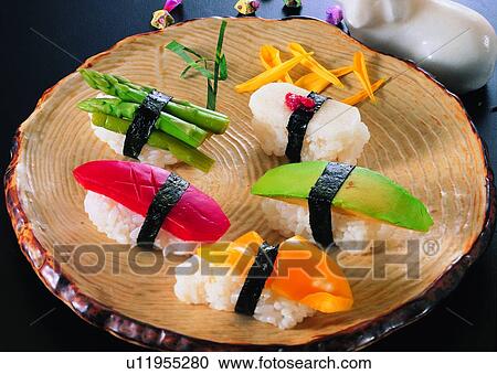 fish, rice, sushi, plate, food, asparagus View Large Photo Image Stock Image - fish, rice, sushi, plate, food, asparagus. Fotosearch