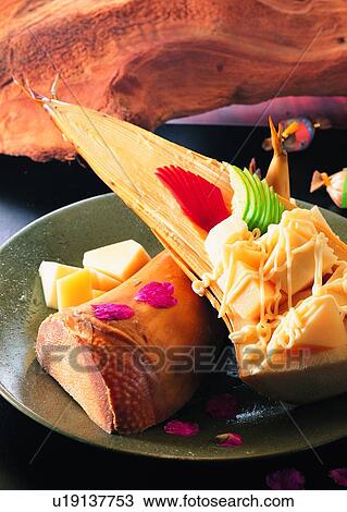 Stock Image - food, salad, sauce, bamcoo shoots, cucumbers, petal. Fotosearch