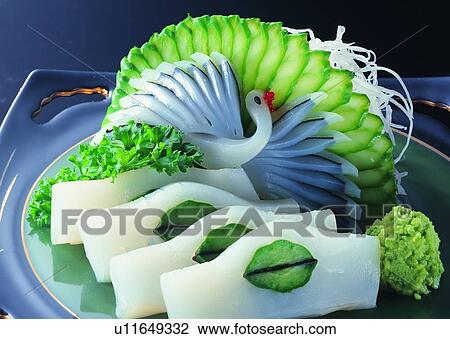Stock Image - food, seafood, vegetable, plate, tray, wasabi. Fotosearch