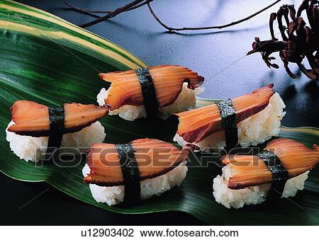 food, sushi, fish, rice, leaf, plant View Large Photo Image Stock Image - food, sushi, fish, rice, leaf, plant. Fotosearch