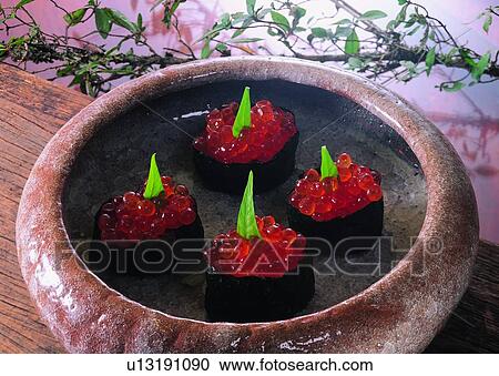 plate, sushi, food, fish eggs, leaf, plant View Large Photo Image Stock Image - plate, sushi, food, fish eggs, leaf, plant. Fotosearch