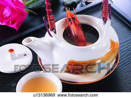 soup, shrimp, tea pot, tea cup, tray, food View Large Photo Image Stock Photo - soup, shrimp, tea pot, tea cup, tray, food. Fotosearch