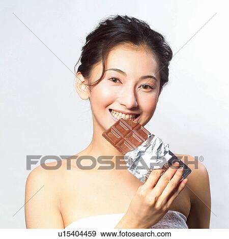 Stock Photo - Portrait, Tube Top, Smiling, Square, Unhealthy Eating. Fotosearch